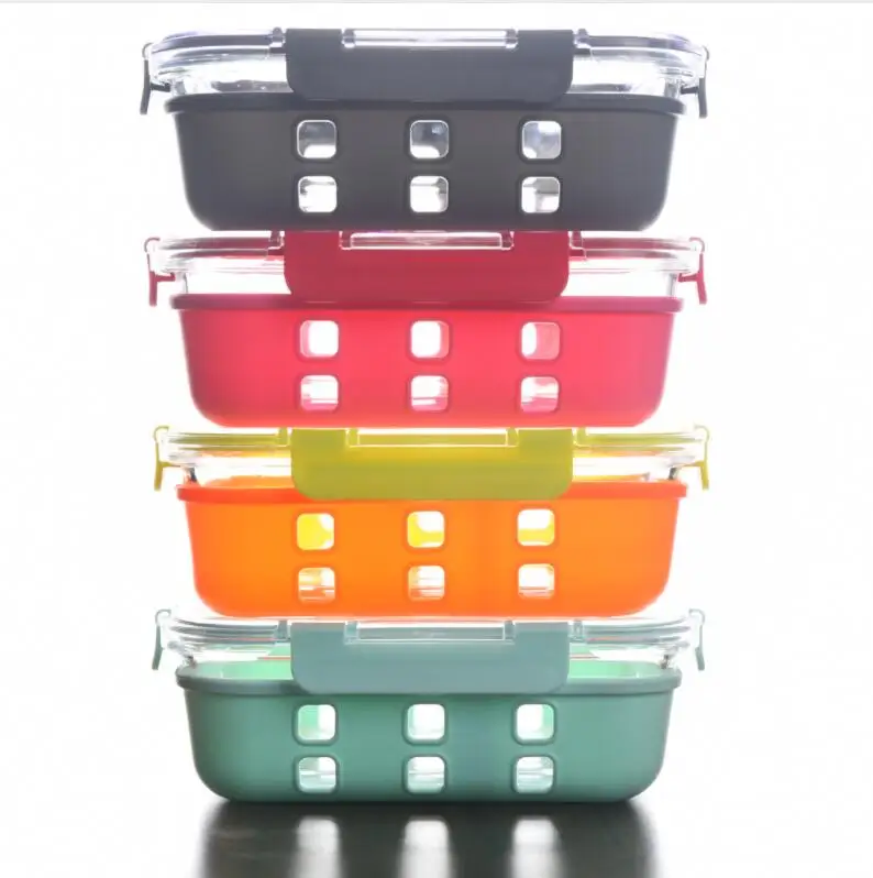 Microwavable Borosilicate Glass Meal Prep Food Container With Silicone Sleeve, Silicone sleeve color can be customized
Microwavable Borosilicate Glass Meal Prep Food Container With Silicone Sleeve, Silicone sleeve color can be customized
