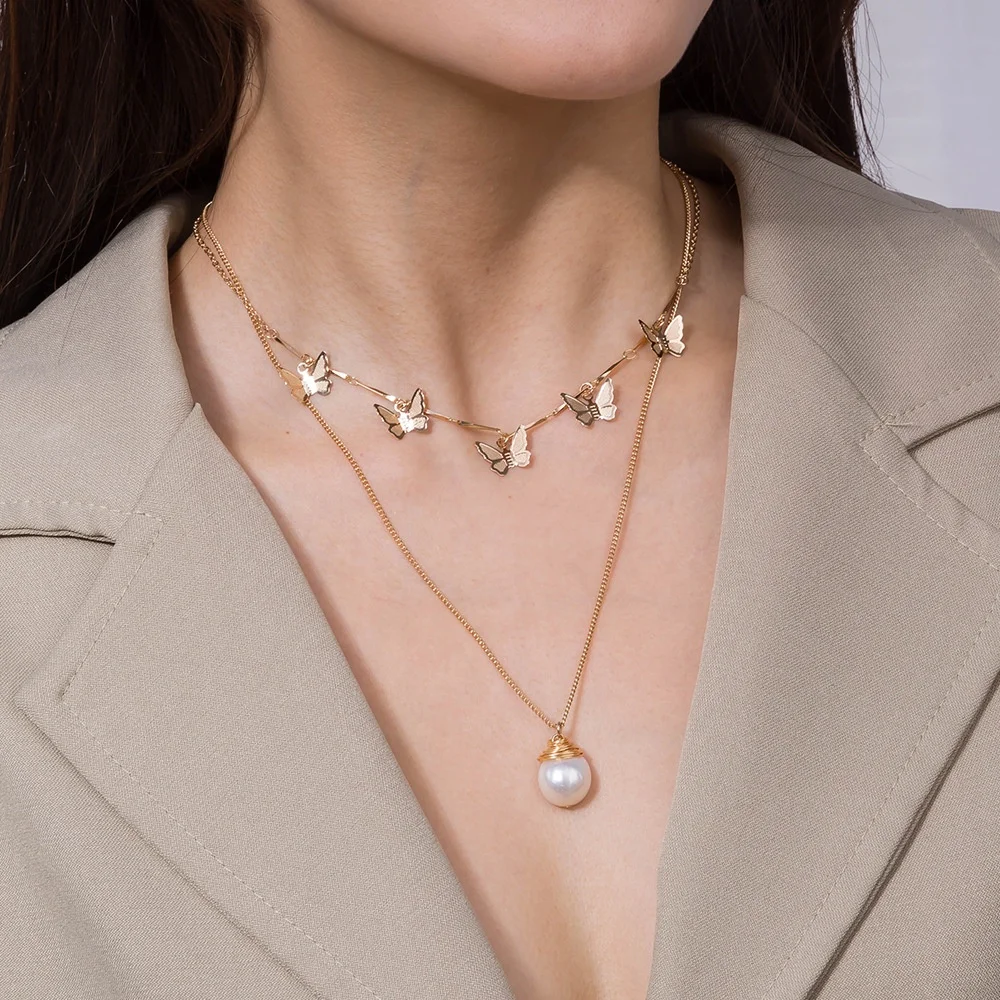 SEPT Metal Multilayer Butterfly Pendant Necklace Women Gold Plated Layered Pearl Pendant Necklaces
SEPT Metal Multilayer Butterfly Pendant Necklace Women Gold Plated Layered Pearl Pendant Necklaces