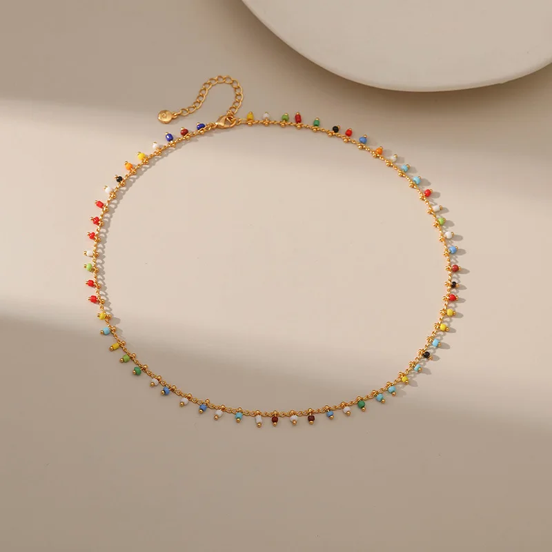 Wholesale of New18K gold plated Necklace Exotic Style Colorful Rice Bead chain Necklace Fashion Jewelry
Wholesale of New18K gold plated Necklace Exotic Style Colorful Rice Bead chain Necklace Fashion Jewelry