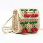 2019 new design summer straw rattan shoulder bag with cherry decoration handmade woven crossbody bag for girls