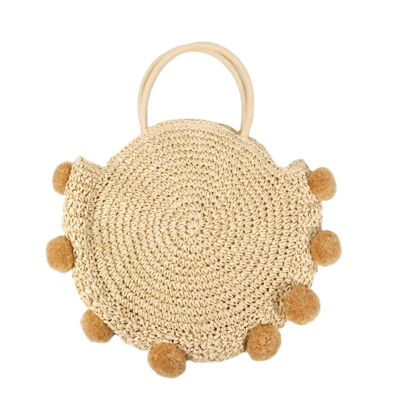 Wholesale designer inspired handbag with pom pom round straw shoulder bag for women, Customized color
Wholesale designer inspired handbag with pom pom round straw shoulder bag for women, Customized color