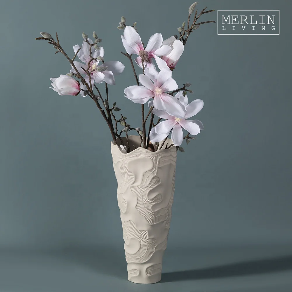 

Merlin Modern Italian Colorful porcelain vases home decor wide mouth ceramic design torch tall textured nordic for flower vases