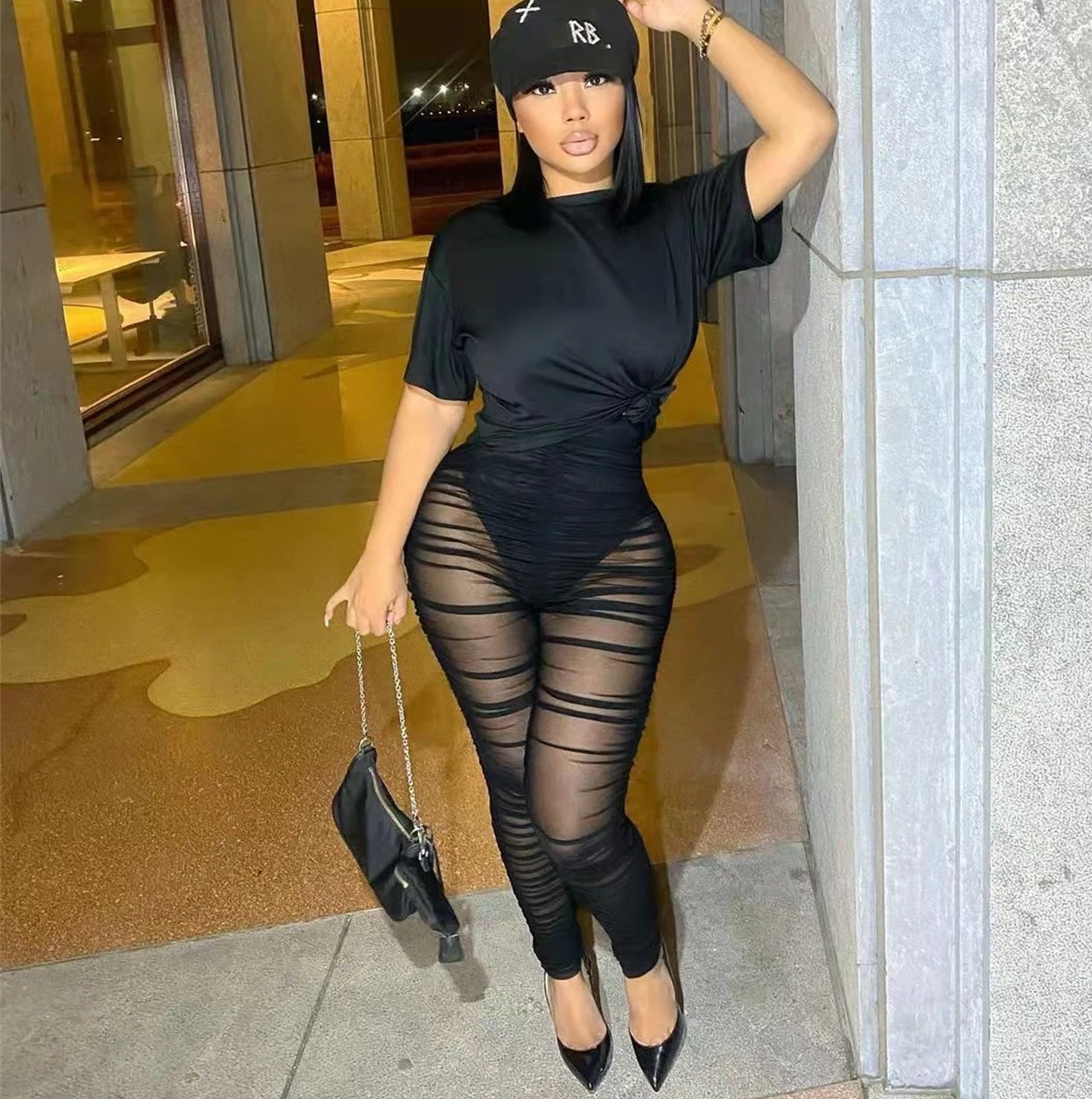 2022 New Arrival Backless Short Sleeve and Mesh Pants Party Outfits Black Two Piece Pants Set for Women Sexy Bodysuit
2022 New Arrival Backless Short Sleeve and Mesh Pants Party Outfits Black Two Piece Pants Set for Women Sexy Bodysuit