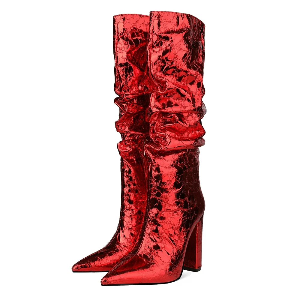 Western Fashion Ladies Sexy Winter Slouch Boots Chunky Heels Metallic Women Knee High Boots, Can customized color
Western Fashion Ladies Sexy Winter Slouch Boots Chunky Heels Metallic Women Knee High Boots, Can customized color