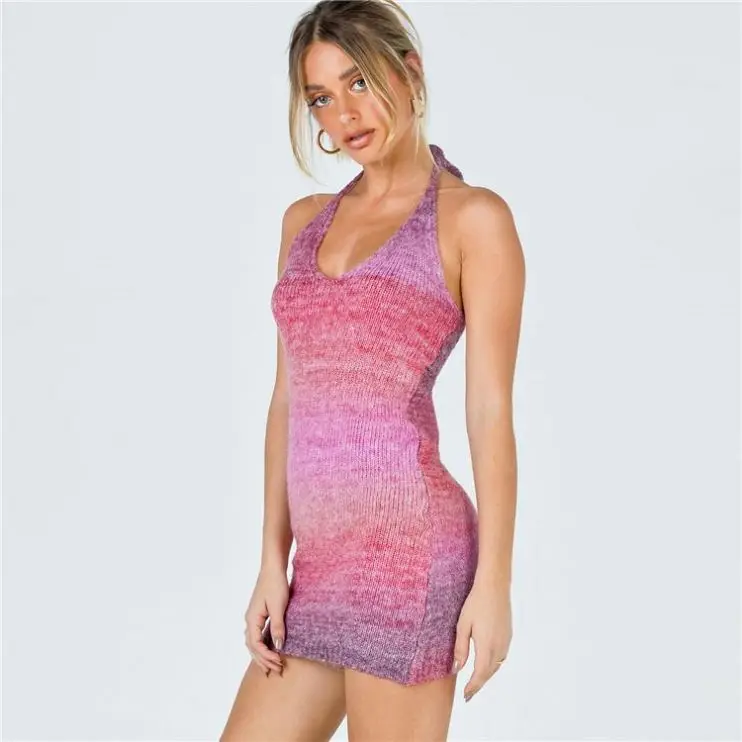 Spring summer dress women 2021 sexy dark color V rainbow sweater knitted women's casual dress popular products
Spring summer dress women 2021 sexy dark color V rainbow sweater knitted women's casual dress popular products