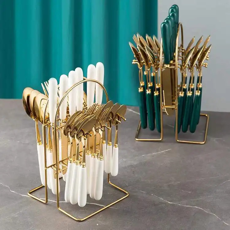 Fork And Spoon Gift Gold Flatware Set Ceramic Spoon 24pcs Stainless Steel Cutlery Set With Ceramic Handle
Fork And Spoon Gift Gold Flatware Set Ceramic Spoon 24pcs Stainless Steel Cutlery Set With Ceramic Handle