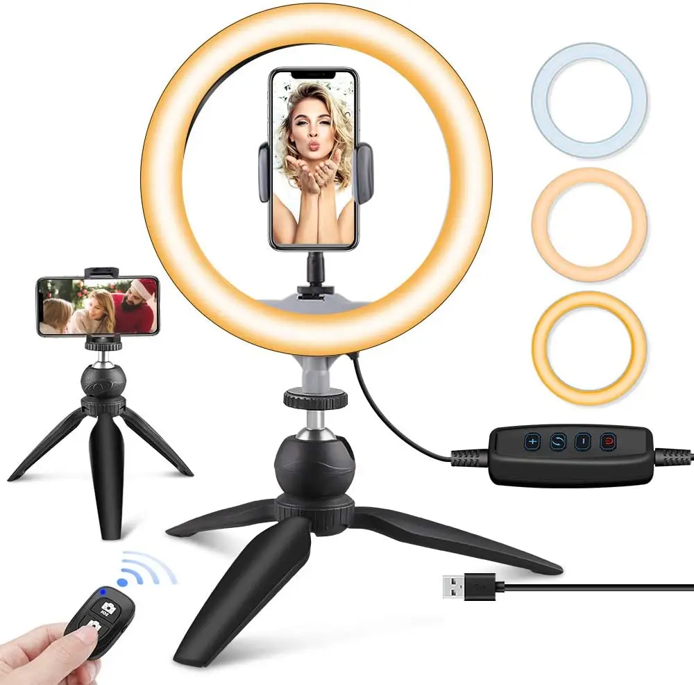 10" LED Photography Ring Light Dimmable Desk Makeup Remote Control Ring LED Kits For Live Show Videos Live Streaming
10" LED Photography Ring Light Dimmable Desk Makeup Remote Control Ring LED Kits For Live Show Videos Live Streaming