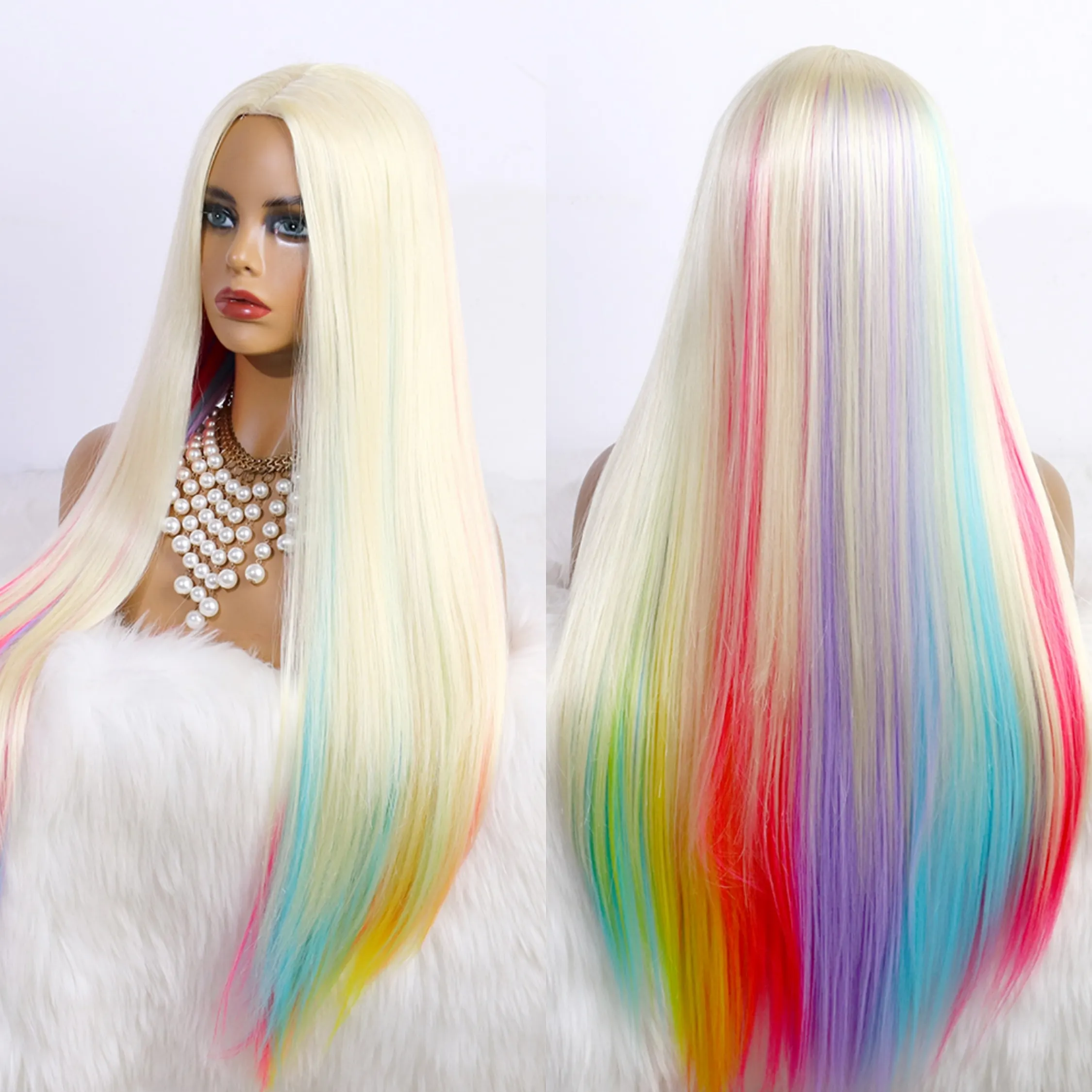 Blonde Rainbow Colorful Customized Synthetic No Lace Wig Glueless Heat Resistant Hair Drag Queen Halloween Fully Mechanism Wig
Blonde Rainbow Colorful Customized Synthetic No Lace Wig Glueless Heat Resistant Hair Drag Queen Halloween Fully Mechanism Wig