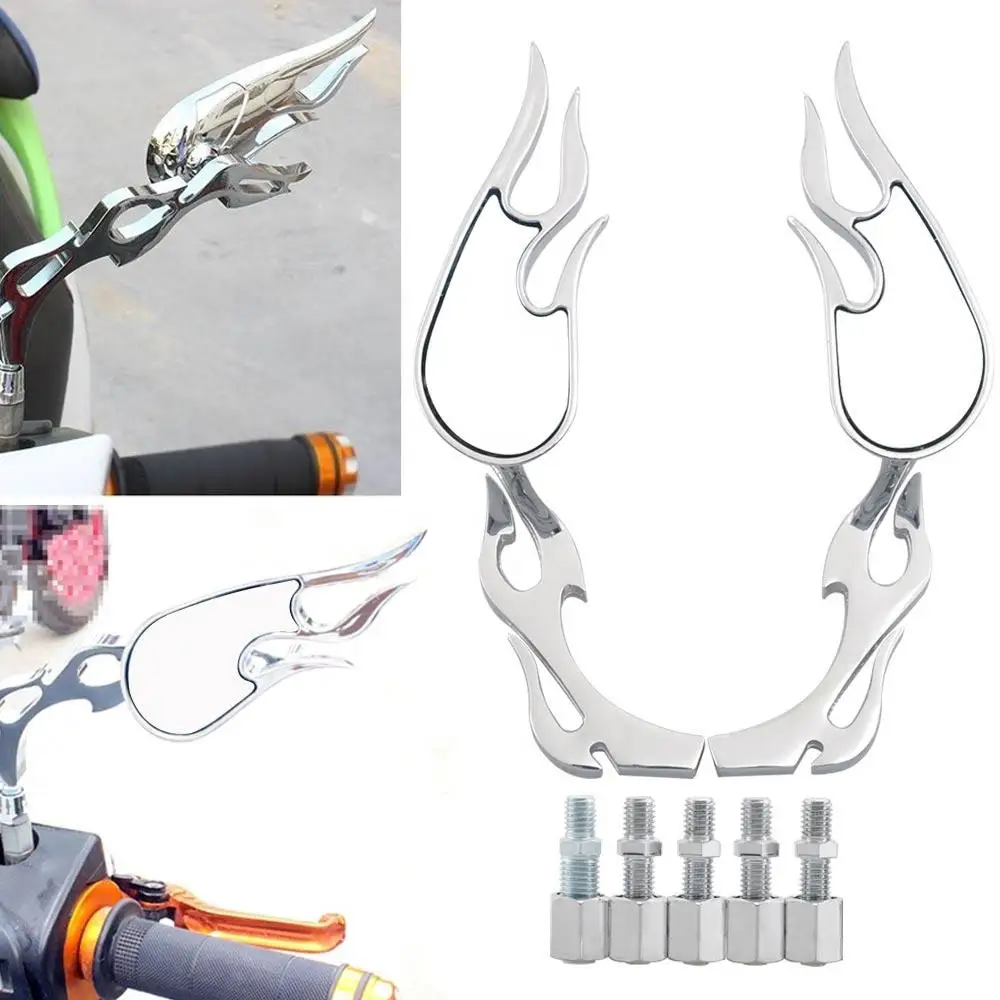 2xAlloy 180 Degrees Chrome Flame Rearview Mirrors w/ 8mm&10mm Screws Universal