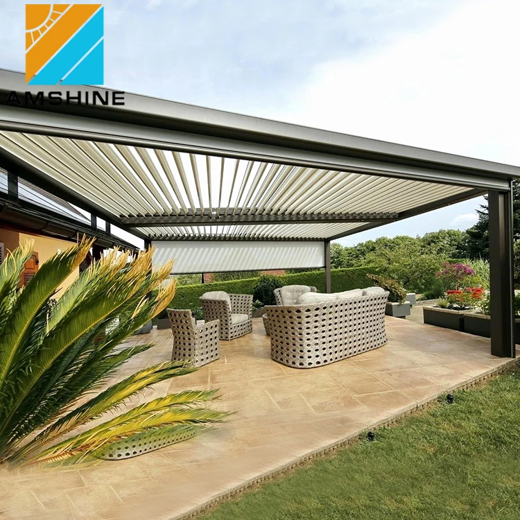 3x4 Outdoor motorized open roof aluminium pergola with rotating louvers and side curtain, Customized colors
3x4 Outdoor motorized open roof aluminium pergola with rotating louvers and side curtain, Customized colors