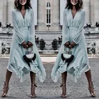 Dress 2020 European And American New Fashion Irregular Waist V-neck Dress Mid-length Chiffon Dress