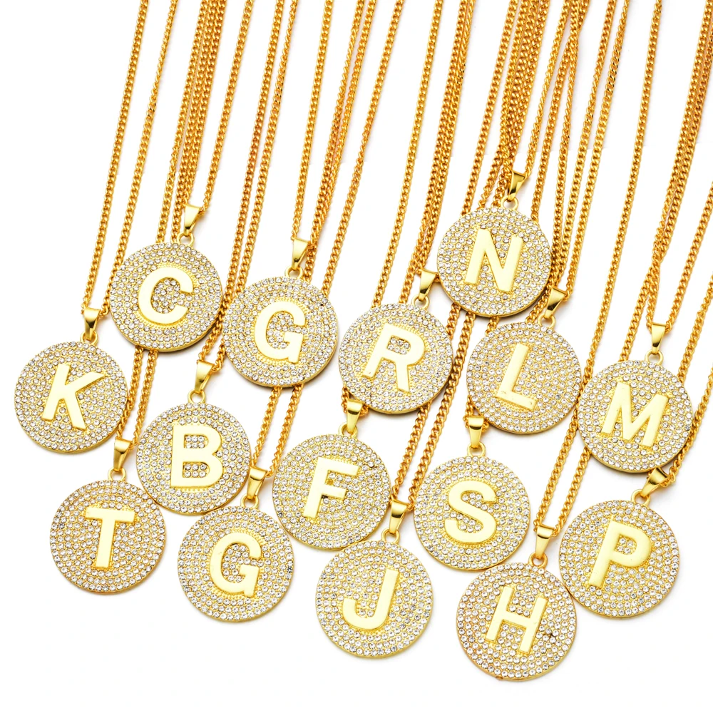 Personality gold shiny letter A-Z crystal necklace round pendant necklace link chain woman necklace jewelry, Picture
Personality gold shiny letter A-Z crystal necklace round pendant necklace link chain woman necklace jewelry, Picture