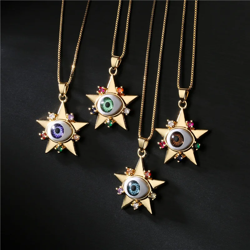 New Design Ethnic Colorful Zircon Turkish Eyes Star Pendant Necklace 18k Gold Plating CZ Star Evil Eyes Necklace
New Design Ethnic Colorful Zircon Turkish Eyes Star Pendant Necklace 18k Gold Plating CZ Star Evil Eyes Necklace