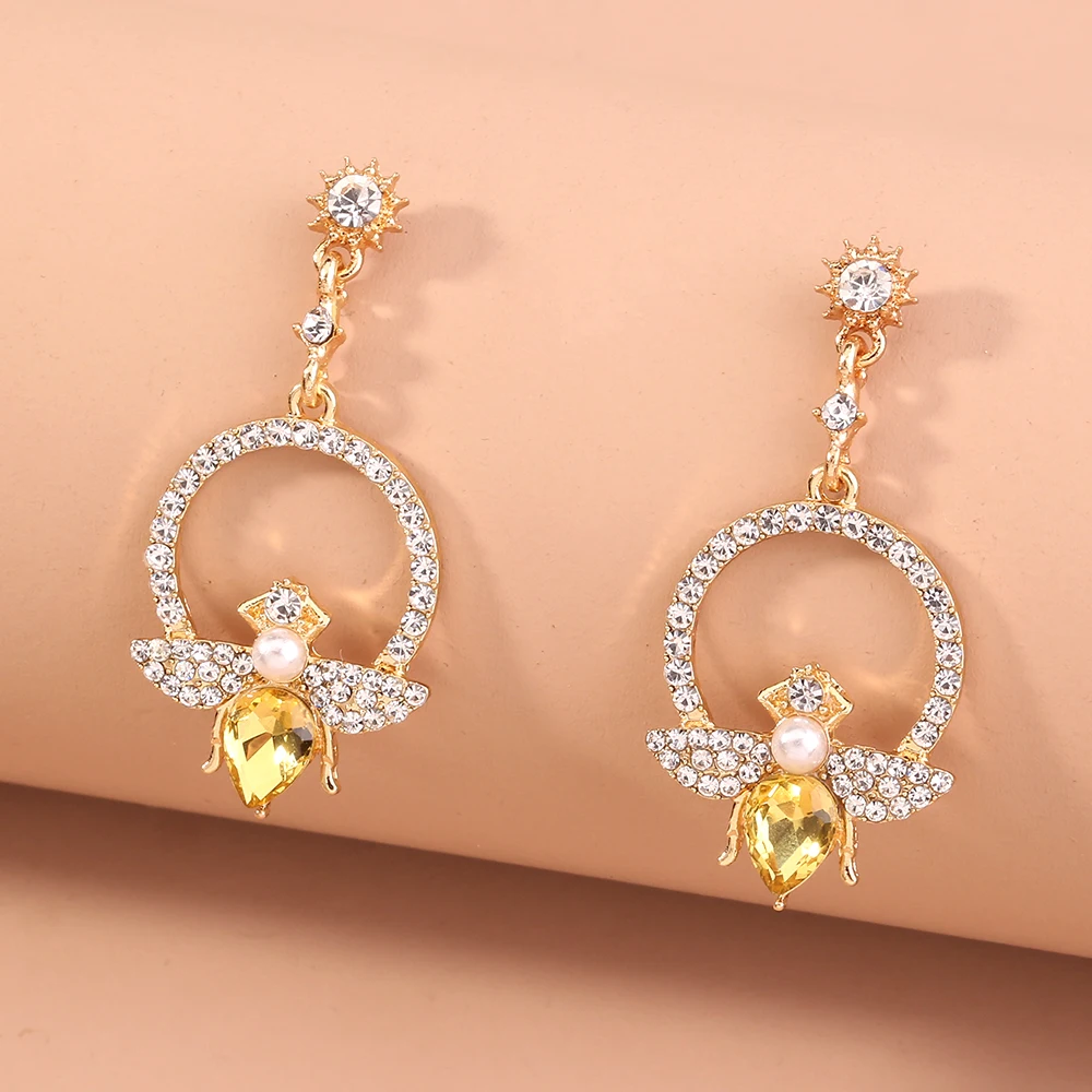Exquisite Crystal Honey Bee Dangle Earrings Luxury Jewelry Women Lady Party Gift, Golden
Exquisite Crystal Honey Bee Dangle Earrings Luxury Jewelry Women Lady Party Gift, Golden