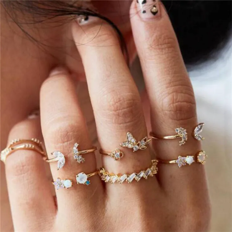 Bohemian 7-piece ring set diamond butterfly flower geometric wedding open joint ring, Picture shows
Bohemian 7-piece ring set diamond butterfly flower geometric wedding open joint ring, Picture shows