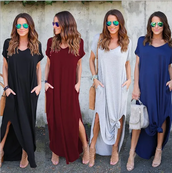 A83 dress Sexy Women Plus Size Summer Solid Casual Short Sleeve Maxi Dress with pockets For Women Long Dress
A83 dress Sexy Women Plus Size Summer Solid Casual Short Sleeve Maxi Dress with pockets For Women Long Dress