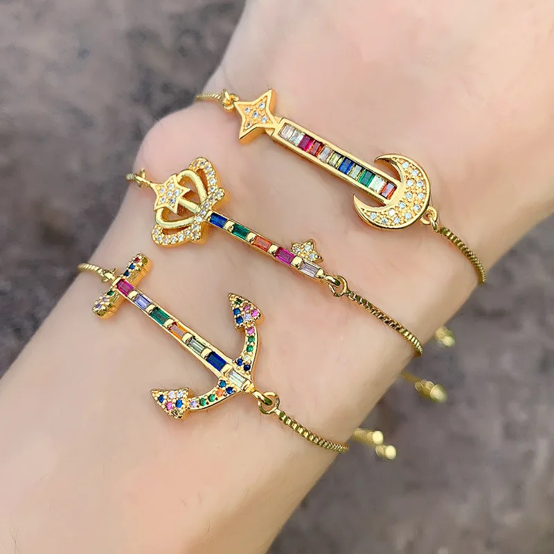 Gold New Design Fashion adjustable arrow zircon bracelet crown gold anchor rainbow CZ bracelet in bulk, Silver
Gold New Design Fashion adjustable arrow zircon bracelet crown gold anchor rainbow CZ bracelet in bulk, Silver