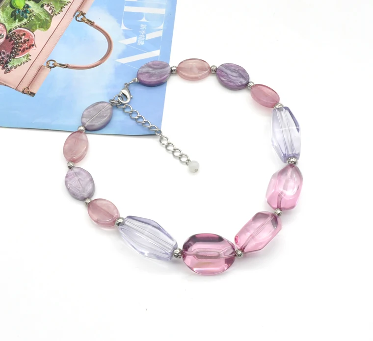 2021 new trendy spring summer collection purple pink rose red acrylic resin chain necklace
