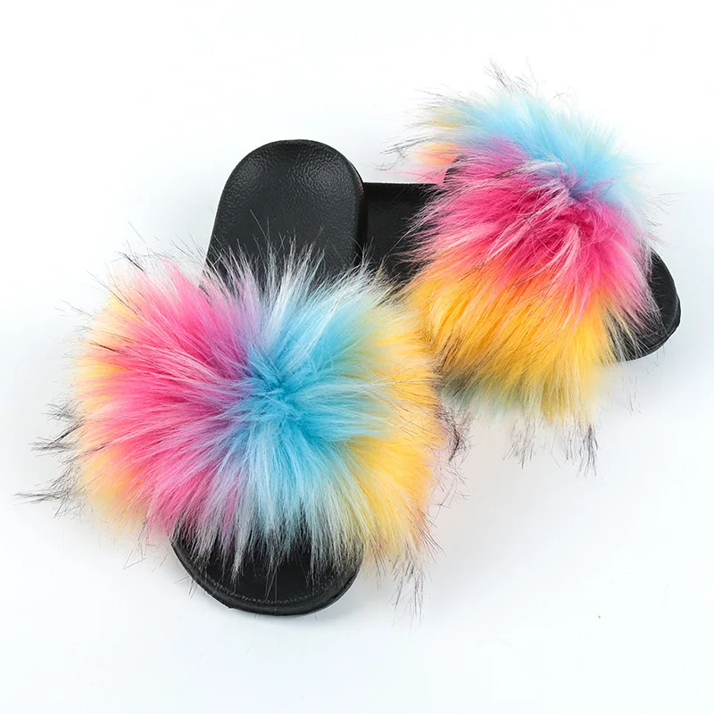 Women's Fur Flip Flops Rainbow Faux Fur Slides Female Flat Home Slippers Furry Slides, White
Women's Fur Flip Flops Rainbow Faux Fur Slides Female Flat Home Slippers Furry Slides, White