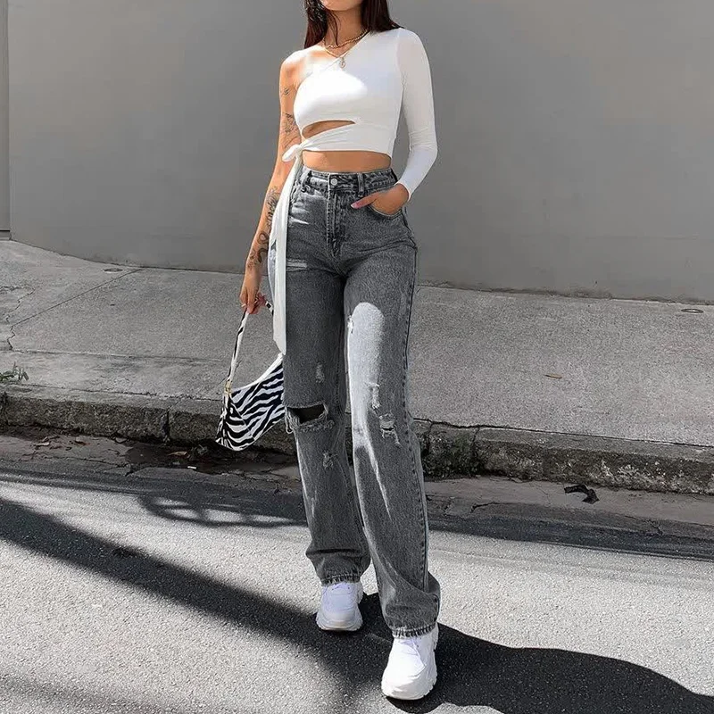 Ins Female Casual Streetwear America Grey Vintage Cotton Denim Pants Ripped Straight Mom Jeans
Ins Female Casual Streetwear America Grey Vintage Cotton Denim Pants Ripped Straight Mom Jeans