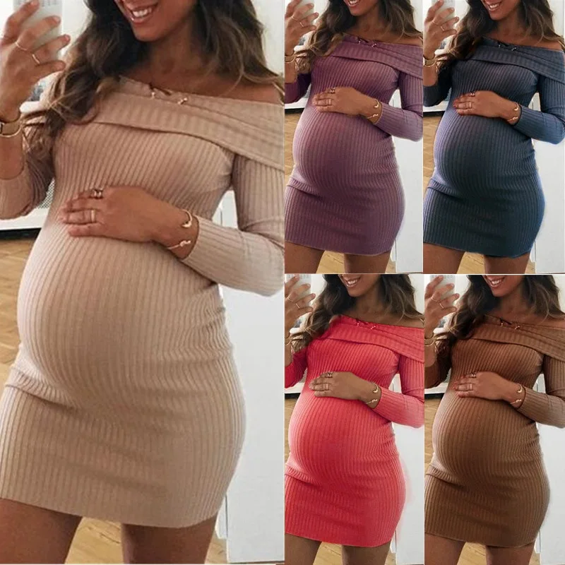 Wholesale Solid color one-shoulder long sleeve Rib maternity dress for pregnant women
Wholesale Solid color one-shoulder long sleeve Rib maternity dress for pregnant women