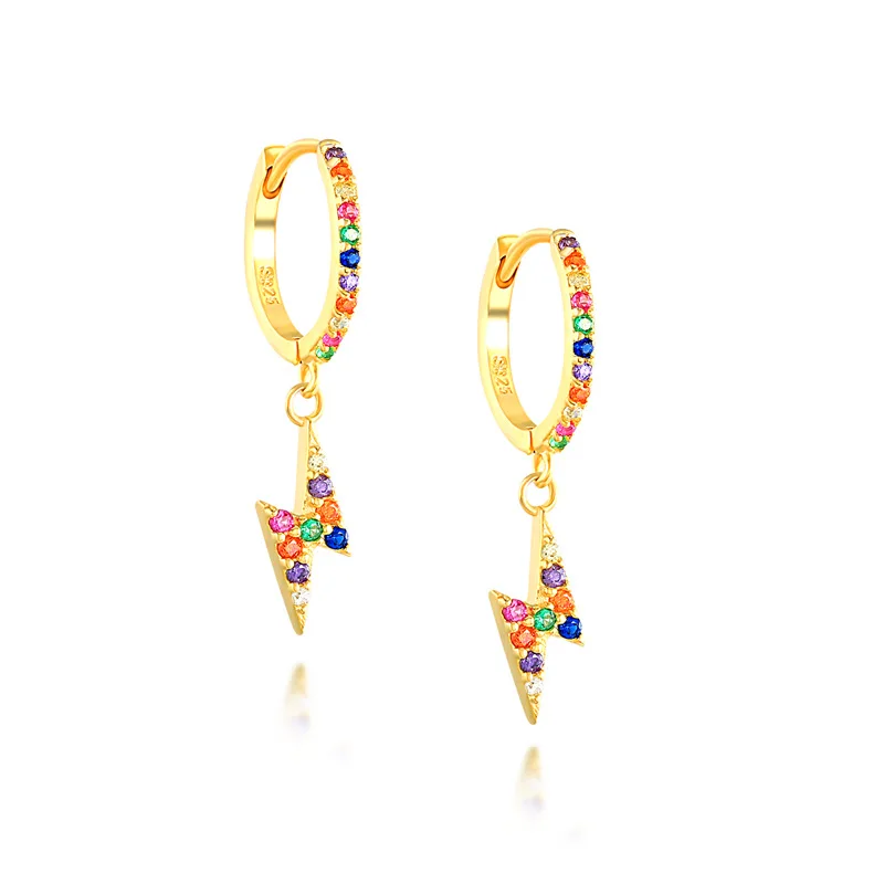 New Arrival Women Silver Colorful Rainbow Zircon Lightning Charm Drop Earrings Hoop
New Arrival Women Silver Colorful Rainbow Zircon Lightning Charm Drop Earrings Hoop