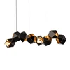 rectangular line shape hanging lamp with multi heads black outside and glossy gold inside