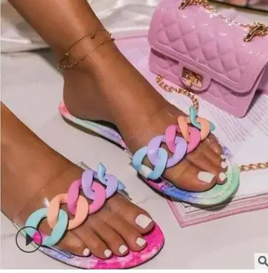 LW-LMF Fashionable solid colour and transparent women summer square flat chain sandals
LW-LMF Fashionable solid colour and transparent women summer square flat chain sandals
