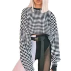 Autumn Winter Casual Fall Clothes Black White Print Cropped Sweatshirt Oversized Pullover Hoodies for Women