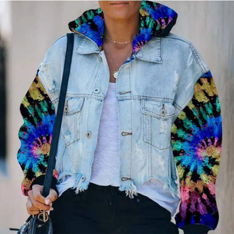 Fashion Hooded Women's Denim Jacket Ripped Tie Dye Jean Jacket Tassel Denim Jacket Women, As pictures show
Fashion Hooded Women's Denim Jacket Ripped Tie Dye Jean Jacket Tassel Denim Jacket Women, As pictures show