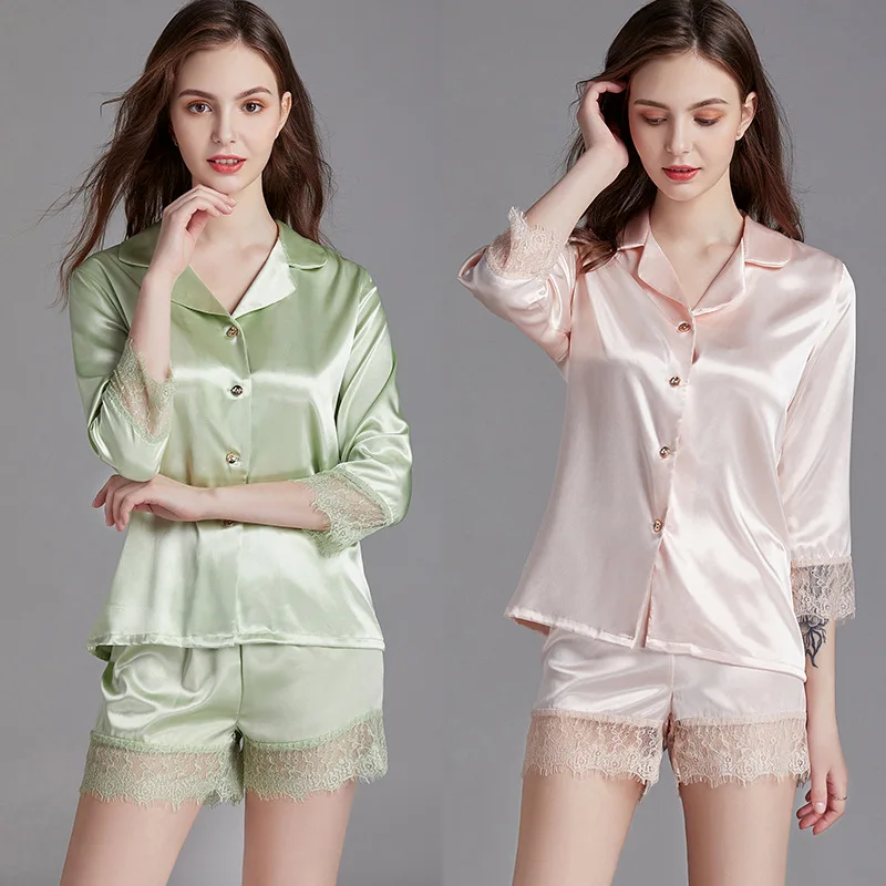 2021 New Trendy Women Summer Loose Loungewear Satin Pajamas Short Sleeve Lace Pajamas Cozy PJS Women Elegant Lace Pjs, Multi colors
2021 New Trendy Women Summer Loose Loungewear Satin Pajamas Short Sleeve Lace Pajamas Cozy PJS Women Elegant Lace Pjs, Multi colors