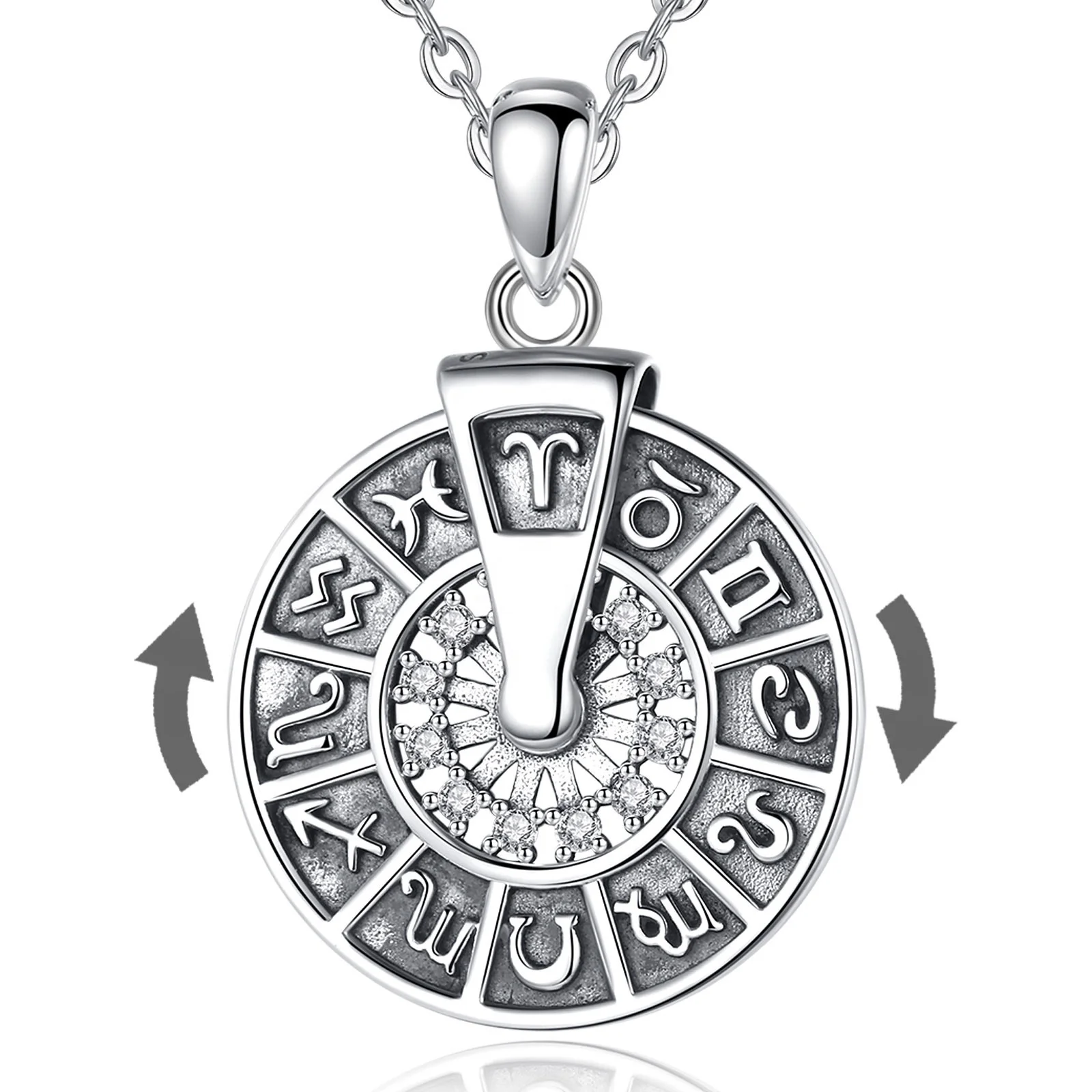 Rotatable Anxiety Vintage Design 925 Sterling Silver 12 Zodiac Sign Wheel Pendant Necklace for Men
Rotatable Anxiety Vintage Design 925 Sterling Silver 12 Zodiac Sign Wheel Pendant Necklace for Men