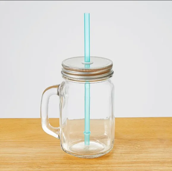 clear glass mason jar with handle 16oz mason jar with silver lid and plastic straw
