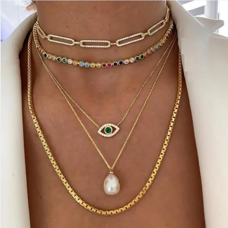 GOLD SILVER PLATED micro pave cz box chain open link chain choker necklace for women, Customized
GOLD SILVER PLATED micro pave cz box chain open link chain choker necklace for women, Customized