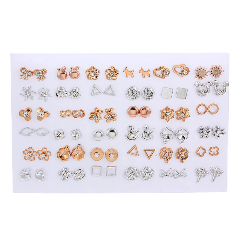 Wholesale 36 Pairs Gold & Silver Colorful Rhinestone Hollow Flower snowflake Animals Mix Style Stud Earrings Set For Women Girls
Wholesale 36 Pairs Gold & Silver Colorful Rhinestone Hollow Flower snowflake Animals Mix Style Stud Earrings Set For Women Girls