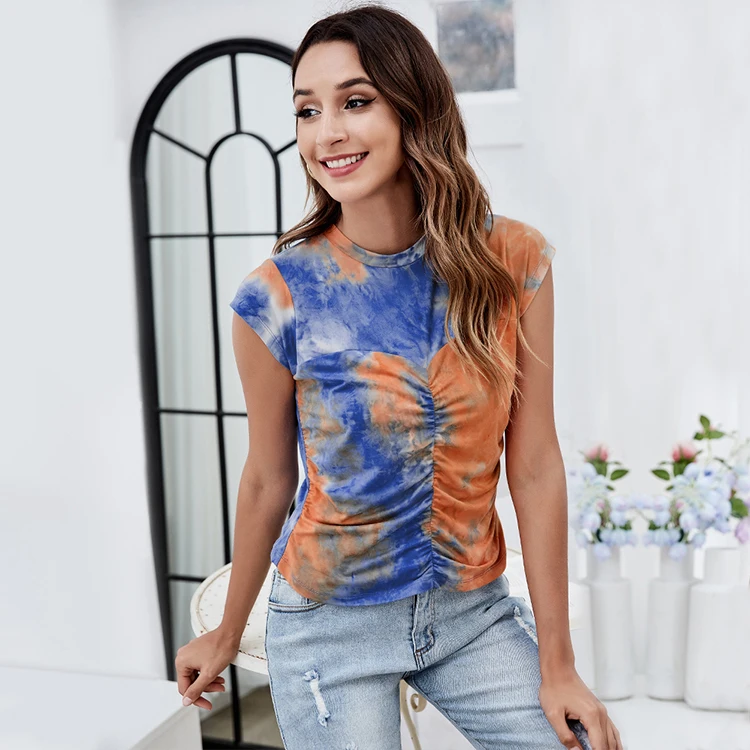 New Summer Fashion Tie-dye Casual Short Blouse Close-Fitting Slim Women's T-shirt Pleated Pullover
New Summer Fashion Tie-dye Casual Short Blouse Close-Fitting Slim Women's T-shirt Pleated Pullover