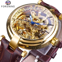 

Forsining 2019 Golden Watches Fashion Blue Hands Mens Automatic Self-wind Watches Top Brand Brown Genuine Leather Luminous Hands