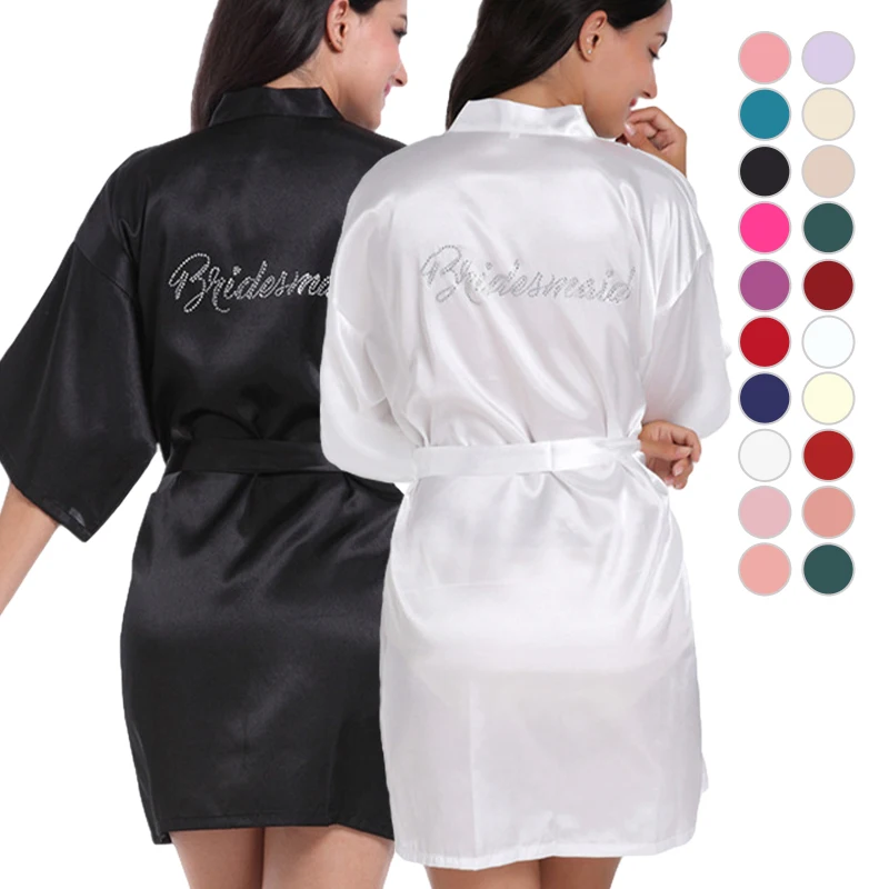 

2022 New Arrivals Short Satin Kimono Robe 3/4 Sleeve Bathrobe for Bride Bridesmaids Party Bathrobe Dressing Gown, Picture shows