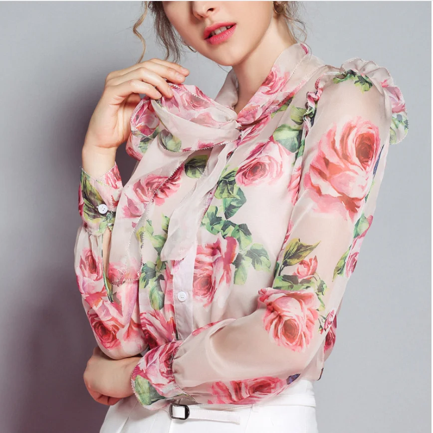 Luxury Office Ladies New Blouses Silk Full Sleeve Fashion Bow Rose Print High Quality With Lined Soft Autumn Top
Luxury Office Ladies New Blouses Silk Full Sleeve Fashion Bow Rose Print High Quality With Lined Soft Autumn Top