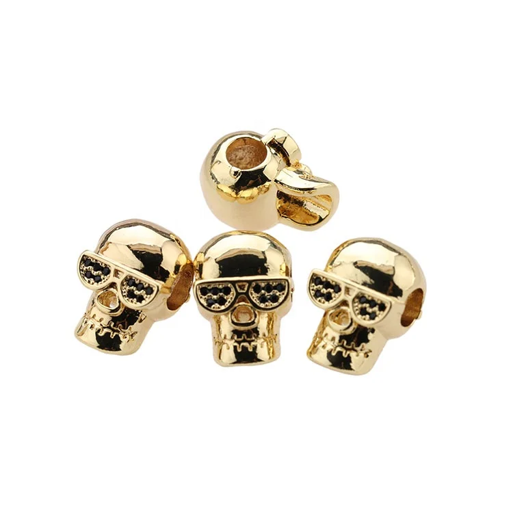KC Gold Plated Copper Wearing Glasses Skull Beads Pendant for Jewelry Making