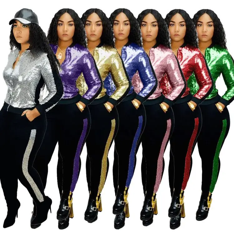 spring and winter Fashion Outfits Women pants Sets plus size Two Piece Patchwork Sequin Fabric woman Sexi Tops Tracksuits
spring and winter Fashion Outfits Women pants Sets plus size Two Piece Patchwork Sequin Fabric woman Sexi Tops Tracksuits