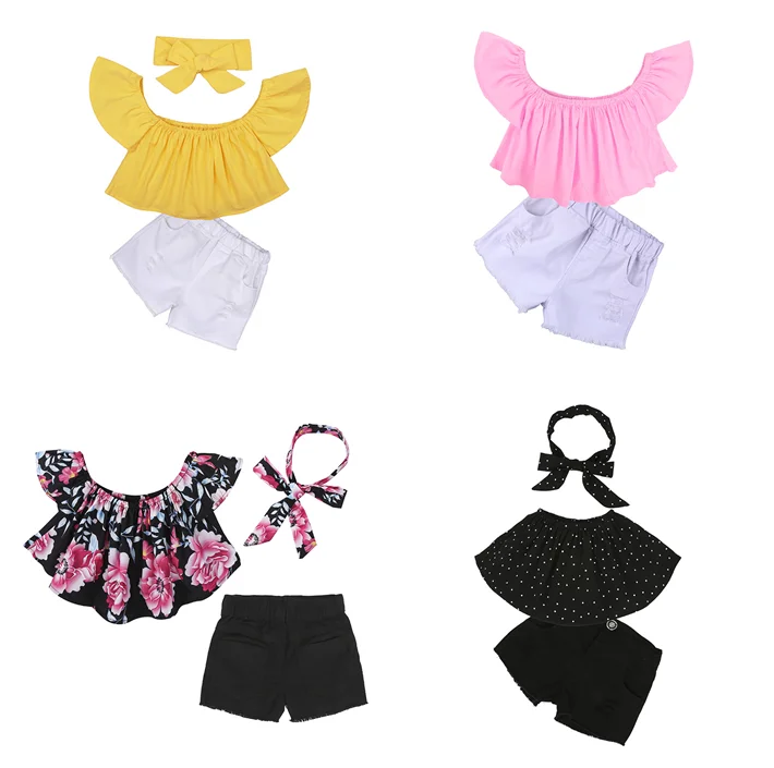 Summer headband flower solid color dot printing Off shoulder dress shorts two pieces kids clothing sets for girls, As pic shows, we can according to your request also
Summer headband flower solid color dot printing Off shoulder dress shorts two pieces kids clothing sets for girls, As pic shows, we can according to your request also
