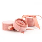 Luxury design small mini corduroy round jewellery case storage ring jewelry gift box