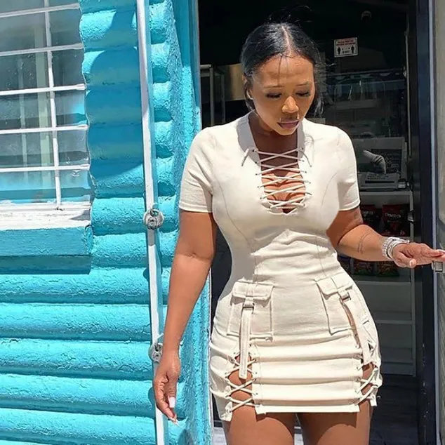X03453C Lace Up Pockets Bandage Cargo Mini Dresses Streetwear White Short Sleeve Baddie Clothes Bodycon Club Dress Summer 2021, Black
X03453C Lace Up Pockets Bandage Cargo Mini Dresses Streetwear White Short Sleeve Baddie Clothes Bodycon Club Dress Summer 2021, Black