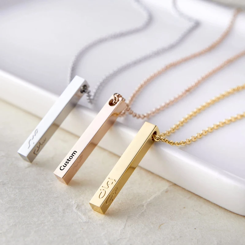 Stainless Steel Custom Personalised Gold Bar Pendant Necklace Engraved Name Chain Necklace Women Birthday Gift, Gold silver
Stainless Steel Custom Personalised Gold Bar Pendant Necklace Engraved Name Chain Necklace Women Birthday Gift, Gold silver