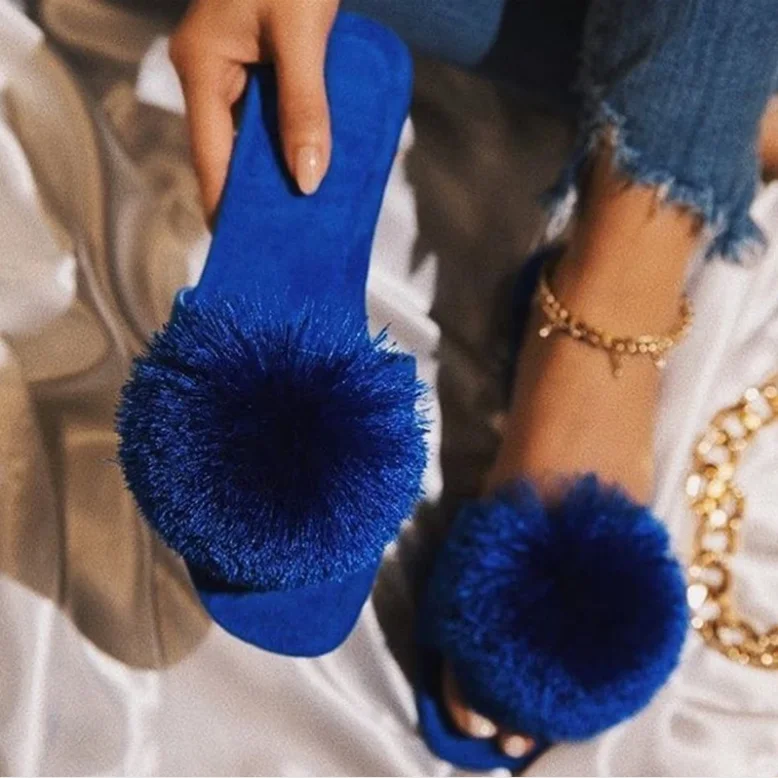 Fluffy Pompon Flat With Slip-On Women's Slippers Royal Blue Women Shoes, Pink black blue yellow beige
Fluffy Pompon Flat With Slip-On Women's Slippers Royal Blue Women Shoes, Pink black blue yellow beige