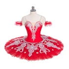 BLY1224 New arrival! Child red pancake ballet professional silver trims classical tutu