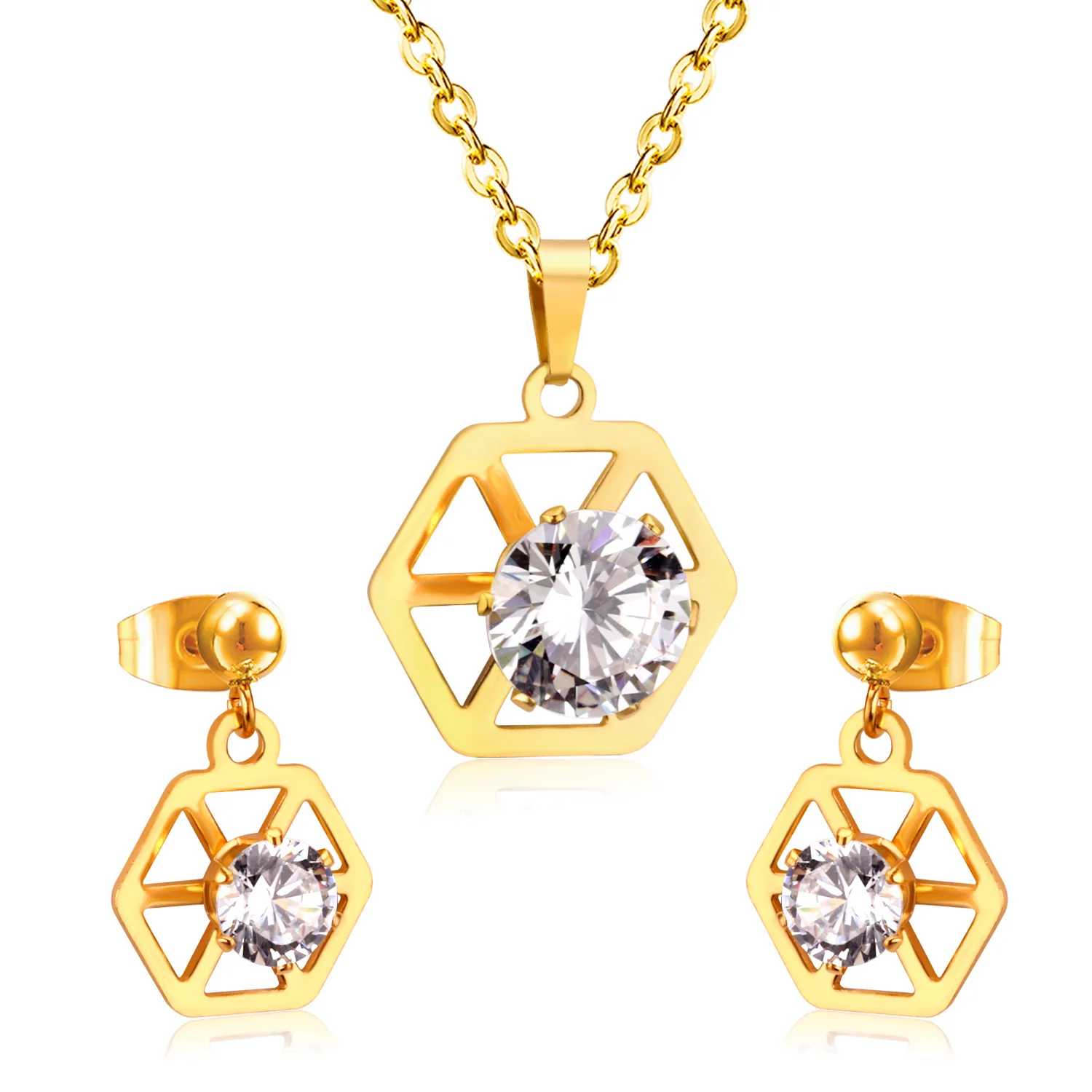 Necklace Pendant Earrings Jewelry sets Wholesale Price Diamond Stainless Steel Women Jewelry for Gift, Gold and silver
Necklace Pendant Earrings Jewelry sets Wholesale Price Diamond Stainless Steel Women Jewelry for Gift, Gold and silver