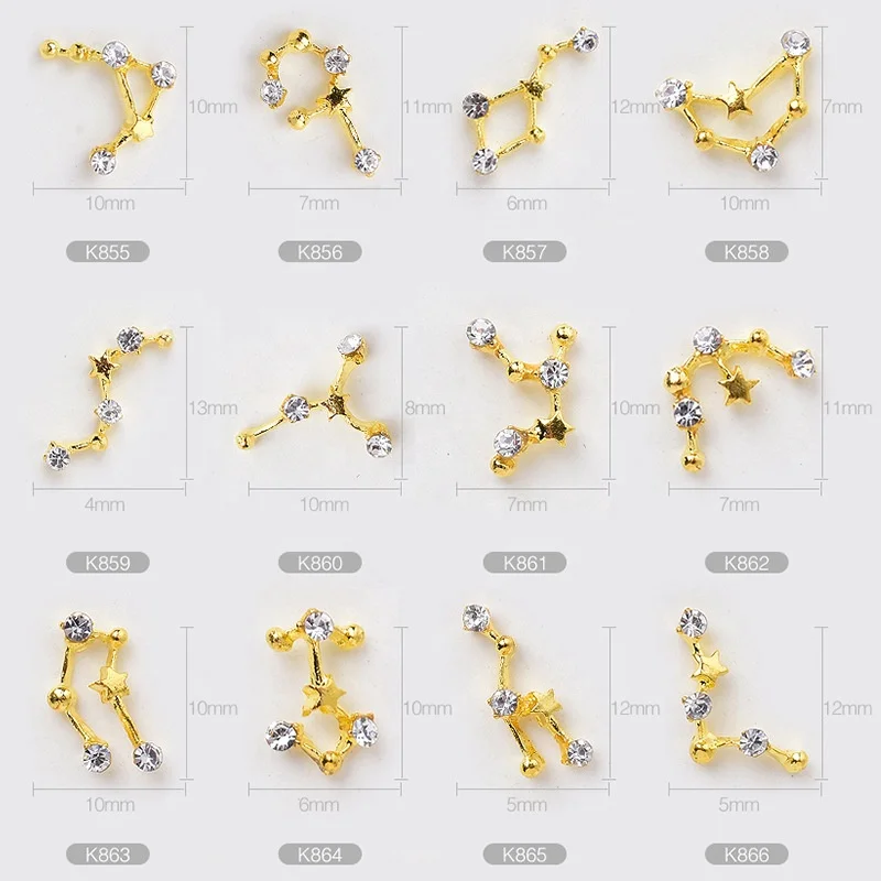 Paso Sico 12 Constellation Design Popular Gold Glass Diamond 3D Nail Art Charms for DIY Nail Art Decoration Designer Supplies
Paso Sico 12 Constellation Design Popular Gold Glass Diamond 3D Nail Art Charms for DIY Nail Art Decoration Designer Supplies