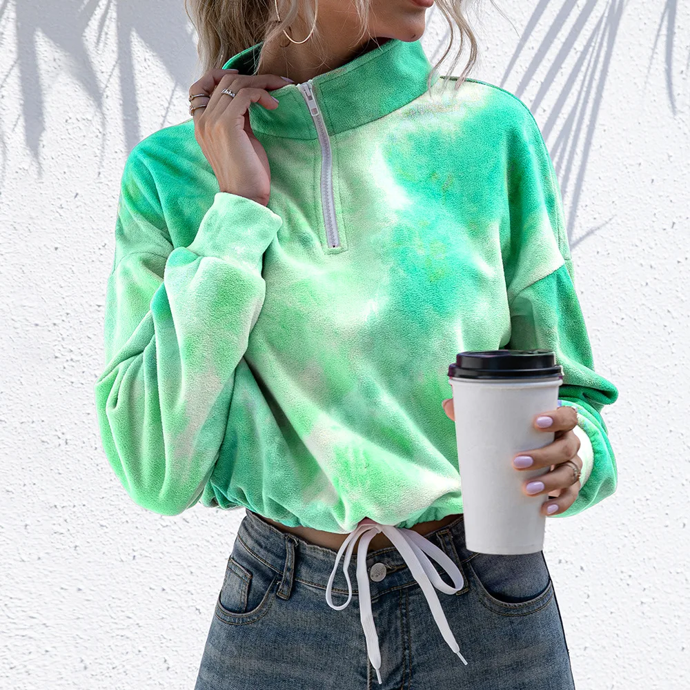 Women's autumn and winter short cropped tie-dye printing pullover drawstring sweater casual plush top women
Women's autumn and winter short cropped tie-dye printing pullover drawstring sweater casual plush top women